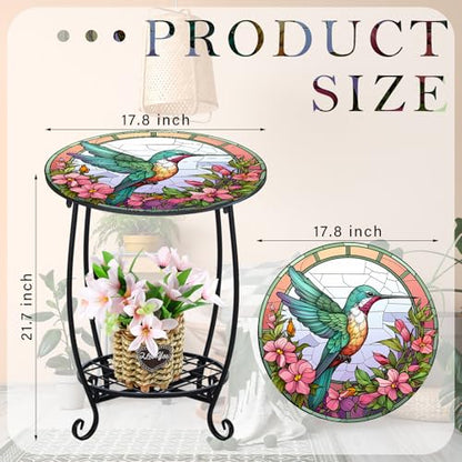 Cinnvoice Outdoor Side Table Round Small Mosaic Patio Accent Indoor End Plant Coffee Tea Table for Yard Patio Porch Garden Living Room, Bedroom(Hummingbird Style,18 Inch) - size: 18 Inch, style: Hummingbird Style