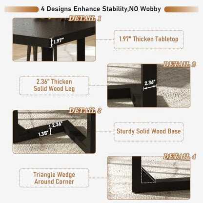 Hlivelood 71 Inch Farmhouse Dining Table, Solid Wood Rustic Kitchen Table, Large Wooden Rectangular Dinner Table for Dining Room, Home Office, Living Room Furniture, Easy Assembly, Black - color: Black