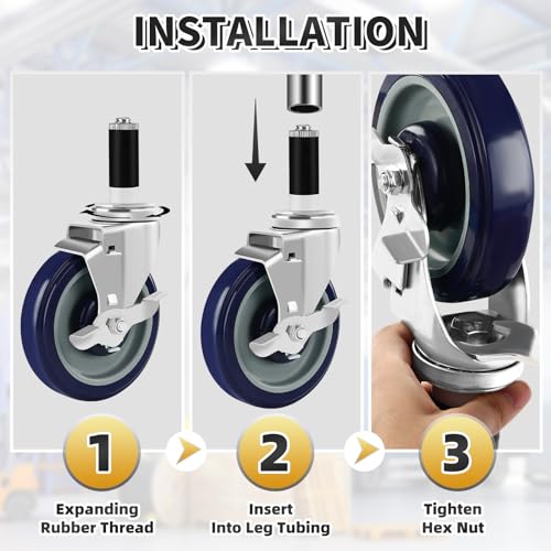 Besitu 5 Inches Prep Table Wheels Set of 4, Expanding Stem Casters Fit for 7/8", 1", 1-1/2" and 1-5/8" Tube Leg for Stainless Steel Table, Cart, Furniture Legs, Commercial Kitchen Appliances - style: 5 Inch