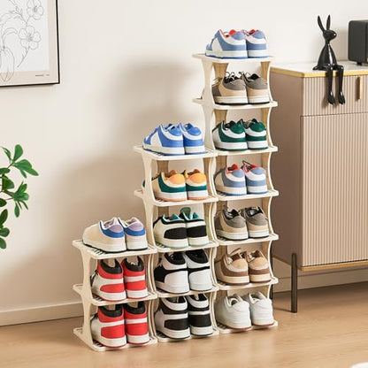 UFORU Vertical Shoe Rack 6 Tier, Narrow Free Standing Shoe Organizer for Closet, Entryway & Bedroom, Tall Plastic Narrow Shoe Rack for Small Spaces, Stackable Shoe Organizer& Easy to Assemble