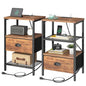sthmec Nightstands Set of 2, Night Stands with Charging Station and Fabric Drawer, Bedside Tables with Drawers, 2- Tier Side Table with Open Shelf, Nightstands with Charging Station,Rustic Brown - color: Rustic Brown, style: Power