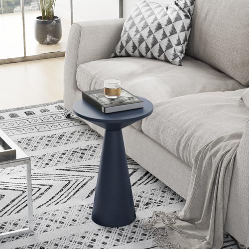 COZAYH Small Pedestal End Table Round Farmhouse Martini Table Wood Plant Stand Rustic Drink Table for Small Space Living Room, Dark Blue - color: Dark Blue