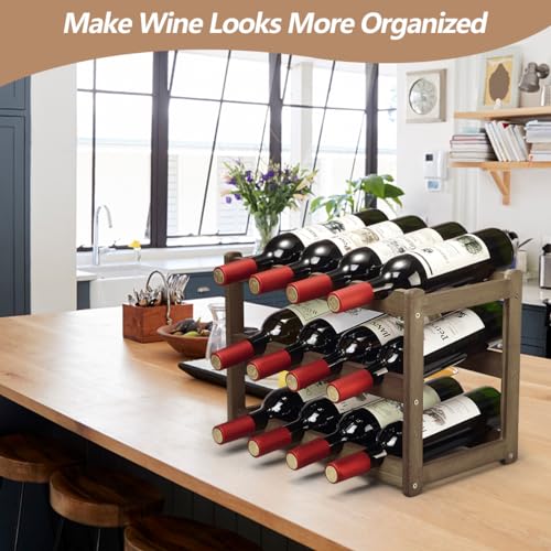 Bamboo Wine Rack, Sturdy and Durable Wine Storage Cabinet Shelf, Wine Racks Countertop for Pantry - 3 Tiers 12 Bottle Wine Rack, Moca - color: 3 Tier Moca