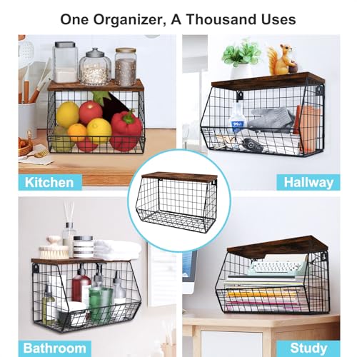 MSJGA Laundry Room Shelves Wall Mounted with Storage Basket - Stackable Wire Wall Shelves Organizer for Towels, Detergent, Tissues | Space-Saving Over Washer & Dryer, Small Spaces(11.8"Wx7.9"Dx8.5"H) - size: 8"D