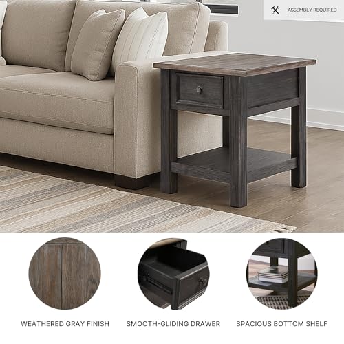 Signature Design by Ashley Tyler Creek Rustic End Table with Storage Drawer and Fixed Shelf, Brown & Black - color: Blackish Brown