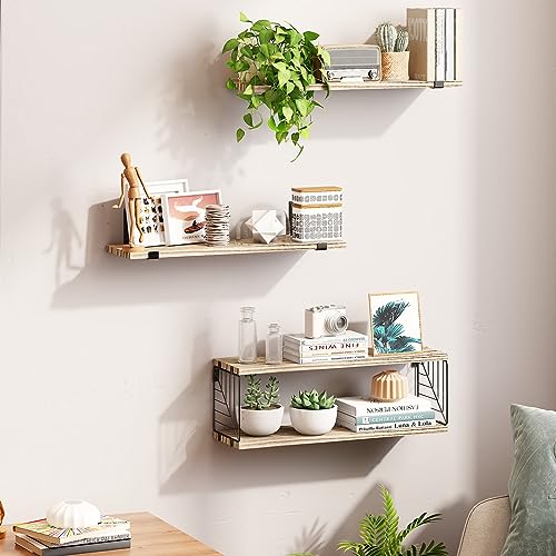 Fixwal 3+1 Tier Bathroom Floating Shelves Over Toilet, Light Brown | Rustic Wood Shelf Set with Toilet Paper Storage Basket, Natural Finish, 40Lb Weight Limit, Quick Mount, Versatile - color: Rustic Brown