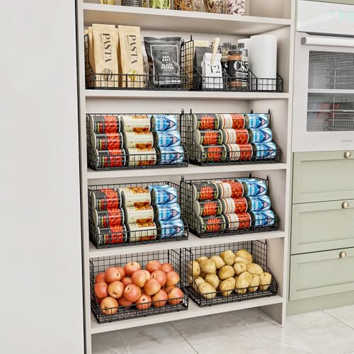 JKsmart 2 Pack Stackable Can Rack Organizer for Pantry Storage,Can Dispensers with 4 Adjustable Dividers, 2-Tier Metal Wire Basket Beverage Pop Soda Rack for Kitchen Cabinet Pantry, Black - size: L-(2 pack)