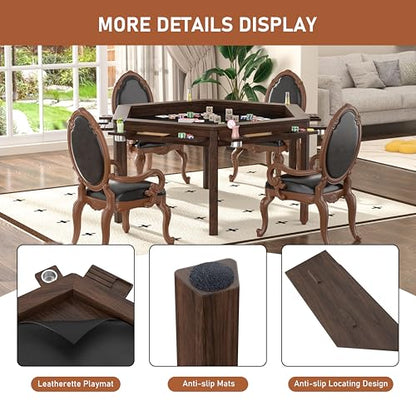 Yardenaler Board Game Table with Removable Table Top, Gaming & Dining Table for 4 to 6 Players,Includes Leatherette Play Mat, Detachable Sliding Cup Holders & Detachable Sliding Trays - size: 31.1” L x 31.1” W x 30.1” H