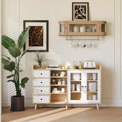 GarveeLife 55" Large Sideboard Buffet Cabinet with Storage, 30" Tall Modern Kitchen Storage Cabinet,Adjustbale Shelf, Coffee Bar, Long Accent Table for Dining Room, Living Room, Entryway, Natural Oak - color: Natural Oak