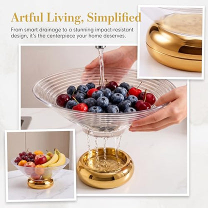 Fruit Bowl Fruit Basket for Kitchen Countertop,Storage Baskets Stand Organization Drainage Holes for Kitchen Counter, Modern Centerpiece for Dessert & Party Display