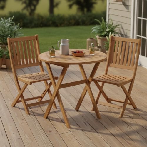 Tangkula 26-Inch Acacia Wood Outdoor Dining Table, Folding Round Patio Bistro Table with Slatted Tabletop & X-Shaped Frame, Outside Dining Table for Porch, Garden, Backyard, Poolside - size: 26"