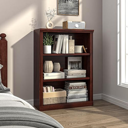 3-Shelf Bookcase, Wood Bookshelves for Living Room, Library, Office | Zhiseek Small Bookshelf, 29.5"W x 12.8"D x 41.2"H, Cherry - color: Cherry, size: 3-Tier