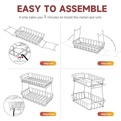 Sevenblue 3-Tier Fruit Basket with Banana Hangers, Detachable Metal Bowl | Wooden handle, protective mats included. Versatile holder for bread, snacks, and veggies. Large 3 tier metal design. - color: Black, size: 3 Tier Standard