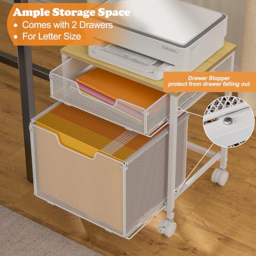 Tiaoheka Rolling File Cabinet Cart, Printer Stand with Storage Drawer, Mobile Filing Cabinet on Lockable Wheel, Hanging File Folder Organizer Beside Under Desk for Office Home, White (Patent Pending) - color: White