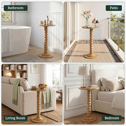 Round Side Table for Small Spaces, Modern Pedestal End Table with Solid Wood Spindle Leg, Small Drink Table Accent Nightstand for Living Room, Bedroom, Sofa Side, Apartment & Office, Wood - color: Wood