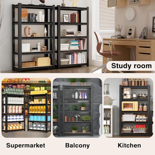 WORKPRO 5-Tier Black Shelving with Board, 24.1”Wx16.2”Dx60”H, 3000LBS Load | Boltless, Adjustable,Waterproof Board, 3000lbs Heavy Duty - color: Black, size: 24-1/10”W x 16-1/5”D x 60”H