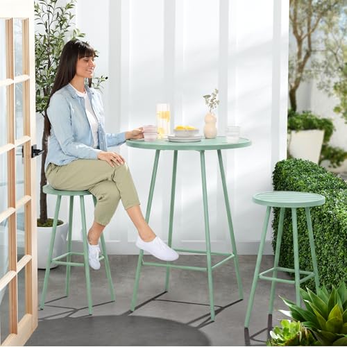 Best Choice Products 3-Piece Patio Dining Set, Bar Height, Outdoor Bistro Set, Outdoor Round Bar Table w/ 2 Bar Stools, Steel - Sage - color: Sage