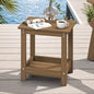 LUE BONA Small Outdoor Side Table, 2-Tier HDPE with Rail, Walnut Brown | Outdoor End Table with Rail for Patio, Deck, Poolside, Weather Resistant HDPE, Low Maintenance, Easy to Clean - color: Walnut Brown