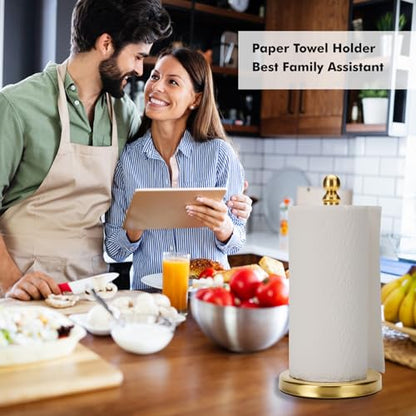 Gold Paper Towel Holder Countertop, Standing Paper Towel Roll Holder for Kitchen Bathroom, with Weighted Base for One-Handed Operation (Gold) - color: Gold