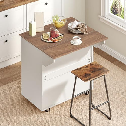 MAHANCRIS Kitchen Island on Wheels with Drop Leaf, Folding Countertop Kitchen Island Cart, Kitchen Island Table with Towel Rack, Drawer, for Kitchen, Dining Room, White and Walnut KIBZ12501 - color: White and Walnut