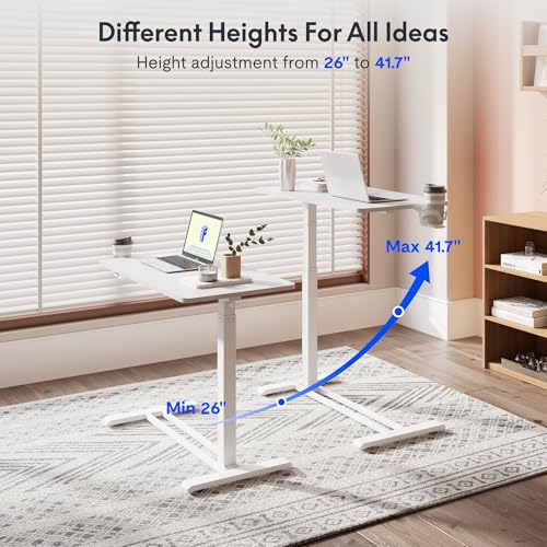 FLEXISPOT Adjustable C Table with Wheels, Mobile Snack Side End Table Sofa Couch Bedside Table Laptop Rolling Cart TV Tray Night Stand Small Space Side Table,(31.5" W x 17.7" D,White) - color: White, size: Large
