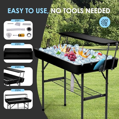 CDEN 4 ft ice Cooler Table, Outdoor Folding ice Table, Portable Cooler Table, ice Table, with Sink and Drain, with Removable Skirt (White) - size: Black