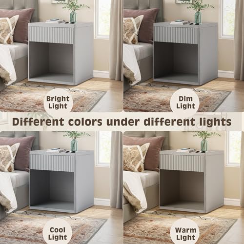 23" Fluted Nightstand, Large Bed Side Table End Table with Drawer | Mid Century Modern Bedside Night Stands with Storage for Bedroom Living Room Sofa Couch Office, White Alder