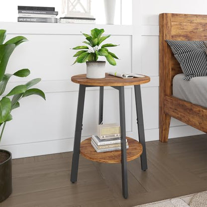sthmec Side Table, Small Round End Table with Storage Shelf for Small Space, 2-Tier Bedside Table Sofa Couch Table, Round Accent Table Nighstands for Living Room, Bedroom, Rustic Brown - color: Rustic Brown
