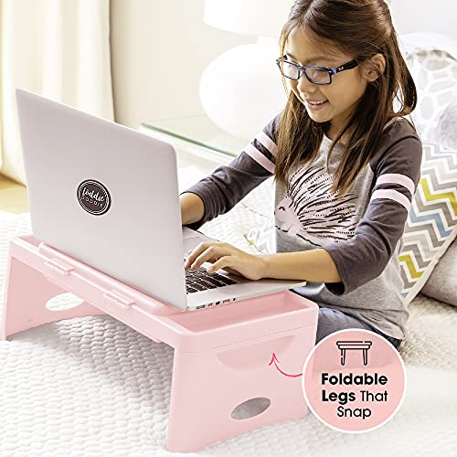 Loddie Doddie Lap Desk, Folding Desk, Portable Table, Blush, 9.75" x 12" | Trays & Pocket Keep Essentials Close, 2 lb Easy to Carry, Sturdy Plastic & Alloy Steel, Bed Desk, Bed Tray, Lap Desk for Kids - color: Blush