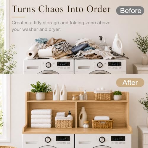 Royxen Laundry Countertop with 20“ Shelf Universal Fit, Washer and Dryer Countertop with Storage Space, Oak - color: Oak