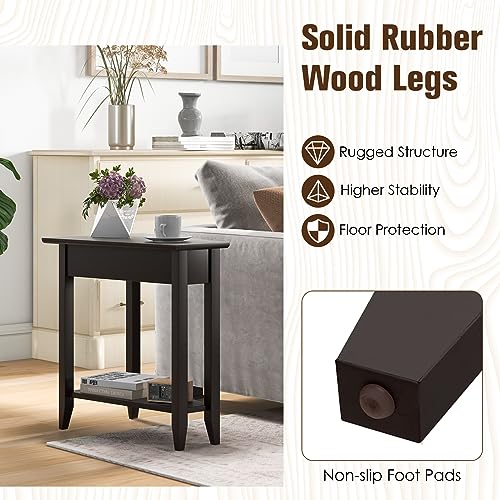 GIANTEX Wedge End Table, Triangle Side Table with Storage Shelf and Solid Wood Legs, Recliner Table, 24.5" Tall Nightstand, Modern Narrow Accent Table for Small Space Living Room, Espresso - color: Espresso