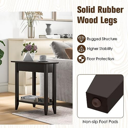 GIANTEX Wedge End Table, Triangle Side Table with Storage Shelf and Solid Wood Legs, Recliner Table, 24.5" Tall Nightstand, Modern Narrow Accent Table for Small Space Living Room, Espresso - color: Espresso