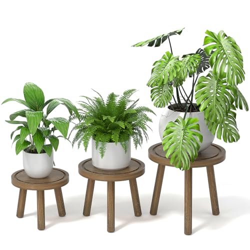 3-Pack Wood Plant Stands Indoor, Single Plant Stand for 6-12 Inch Pots, Mid-Century Modern Plant Stool, Tall Plant Stand for Large Plants for Living Room, Balcony, Office (Dark Gray) - color: Dark Gray