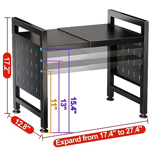 Kitstorack Adjustable Microwave Oven Rack,Microwave Stand Shelf Heavy Duty 2-Tier Shelf with Cutting Boards Stand for Kitchen Shelves Counter Top Organizer, Holds 120lbs,9 Hooks - style: 2 Tier-Black
