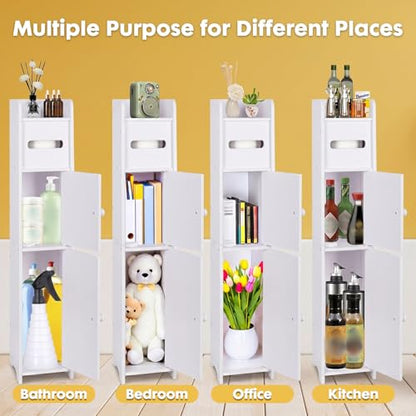 LuiceABC Slim Toilet Paper Holder Stand, Over The Toilet Storage Cabinet | Corner Shelf for Bathroom, Small Space, White, 31.49 X 6.69 X 6.69 INCH - size: 6.69 x 6.69 x 31.49 inch