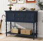 ARTPOWER Console Table with 2 Drawers, Retro Entryway Table with 2 Door Cabinets and Open Storage Shelf, Narrow Long Behind Couch Sofa Table for Living Room, Foyer, Hallway, Blue - color: Blue