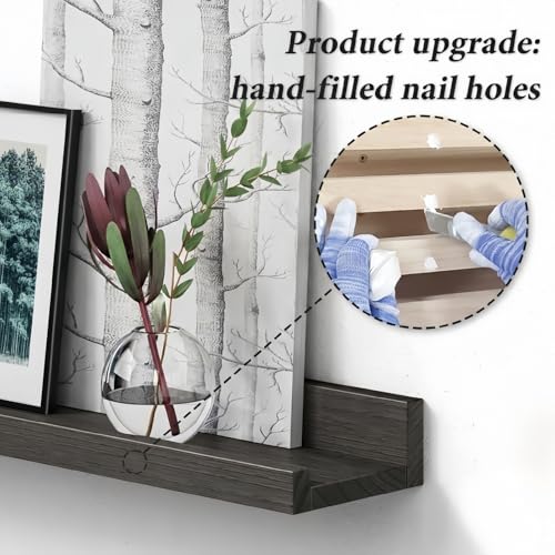 Forbena 24 Inch Floating Picture Ledge Shelf Set of 4 | Solid Wood | Size: W 24" x D 4.5" x H 2.2" | Living Room | Bedroom | Office - color: Black, size: 24 Inch
