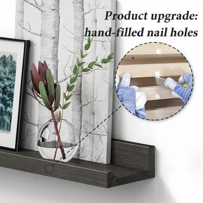 Forbena 24 Inch Floating Picture Ledge Shelf Set of 4 | Solid Wood | Size: W 24" x D 4.5" x H 2.2" | Living Room | Bedroom | Office - color: Black, size: 24 Inch