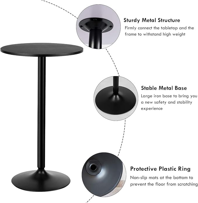 ERGOMASTER Two-in-one Adjustable Height Bar Tables, 24-inch Round Cocktail Table with Sturdy Metal Base, 40"/22" Two Convertible Height High Top Pub Table for Home Bar, Restaurant Bistro (2, Black) - color: Black, size: Diameter：23.99‘’