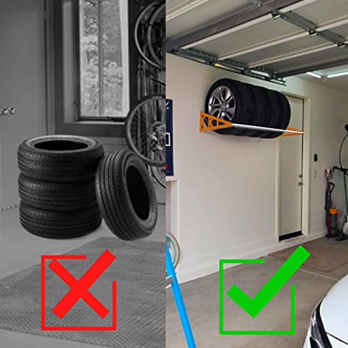 Tire Rack Wall Mount Adjustable 31"-56" Tire Storage Rack Wall Mount wheel rack with Heavy Duty Telescopic RodsSteel 400 Pound Weight Capacity (Orange)