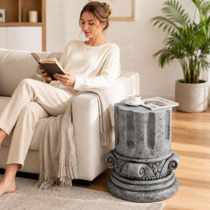 Stone Side Table,Round Faux Marble Side Table,Modern Small Stone End Table for Balcony, Tree Stump Garden Stool DrumTable Indoor and Outdoor (Gray-14.4"-2) - color: Gray-14.4"-2