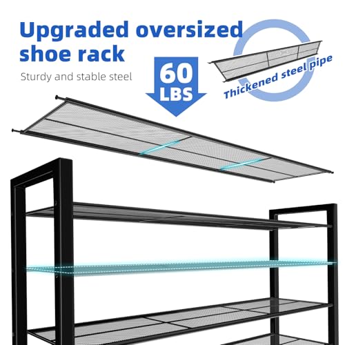 Simple Trending 12 Tier Shoe Rack Holds 60 Pairs, Sturdy Tall Shoe Organizer, Heavy Duty Large Metal Stackable Shoe Shelf for Entryway, Closet, Bedroom, Black - size: 12 Tiers