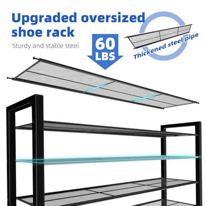 Simple Trending 12 Tier Shoe Rack Holds 60 Pairs, Sturdy Tall Shoe Organizer, Heavy Duty Large Metal Stackable Shoe Shelf for Entryway, Closet, Bedroom, Black - size: 12 Tiers