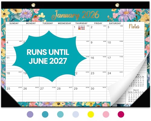 Desk Calendar 2026-2027, 21-Month Calendar Runs Until June 2027, Large 17" x 12" Monthly Desktop & Wall Calendar for Home & Office - Floral - color: a-Floral, size: Oct 2025-jun 2027