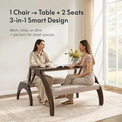 FLEXISPOT 3-in-1 Convertible Chair to Table with 2 Seats,Desk and Chair Set for 4, Upholstered Accent Chair with Solid Wood Frame, Easy Flip Design, Space Saving Furniture for Small Apartments - size: Convertible Chair for 4