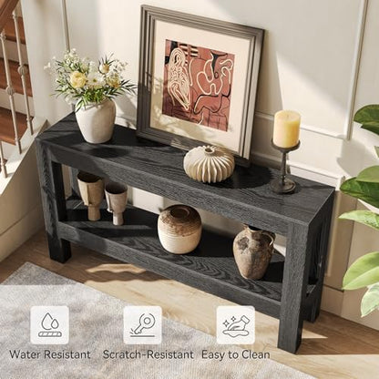 LITTLE TREE 63-Inch Black Console Table for Entryway, Narrow Long Wooden Entry Table for Living Room, Hallway, Sofa, Entrance, Foyer, Behind Couch with 2-Tier Storage Shelves - color: Black