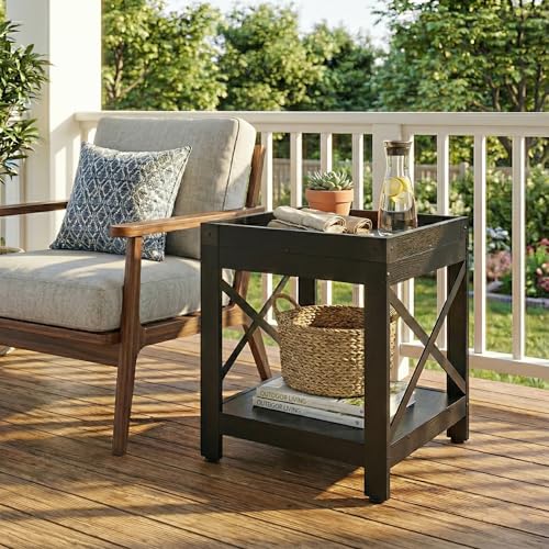 Farmhouse Square Side Table,2-Tier End Table with Storage Shelf | Modern Sofa Couch Table Bedside Nightstand With X-Frame for Living Room Bedroom Office Small spaces,Black - color: Black, style: Farmhouse