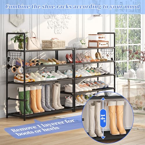 Simple Trending Tall Shoe Rack Storage Holds 40 Pairs, 10 Tier Shoe Organizer Shelf Large Capacity for Entryway Closet, Black - size: 10 Tiers Wide, Black