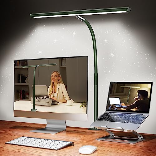 Airlonv LED Desk Lamp for Office Home, Eye-Caring Desk Light with Stepless Dimming Adjustable Flexible Gooseneck, 10W USB Adapter Desk Lamp with Clamp for Reading, Study, Workbench (Green) - color: Green, size: Standard