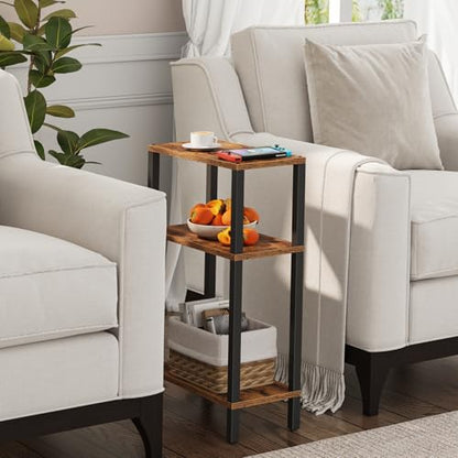 TUTOTAK Small Side Table, Narrow End Table, Skinny Sofa Table, Slim Nightstand, Couch Table, Living Room, Bed Room, Brown TB01BB077 - color: Brown, size: 3-Tier（7.9"D x 15.8"W x 26"H）